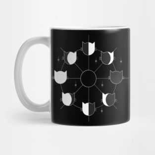 Black Cat Phases of the Moon in Black and White Mug